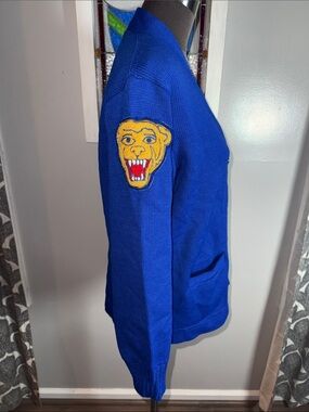 Vintage 1981 Dehen Royal Blue Varsity Letterman Cardigan Sweater